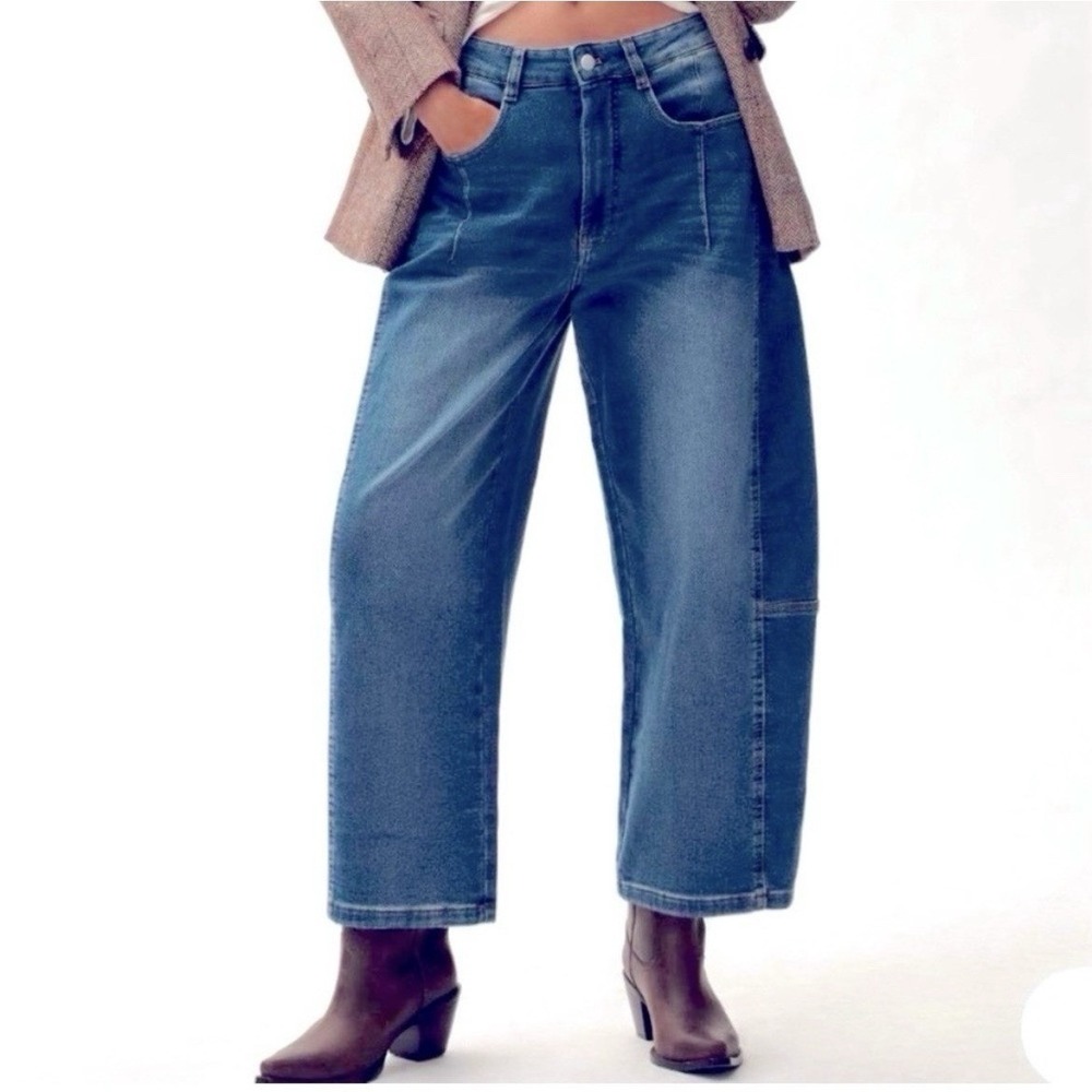 Anthropologie Dark Blue Wide-Leg Crop Jeans